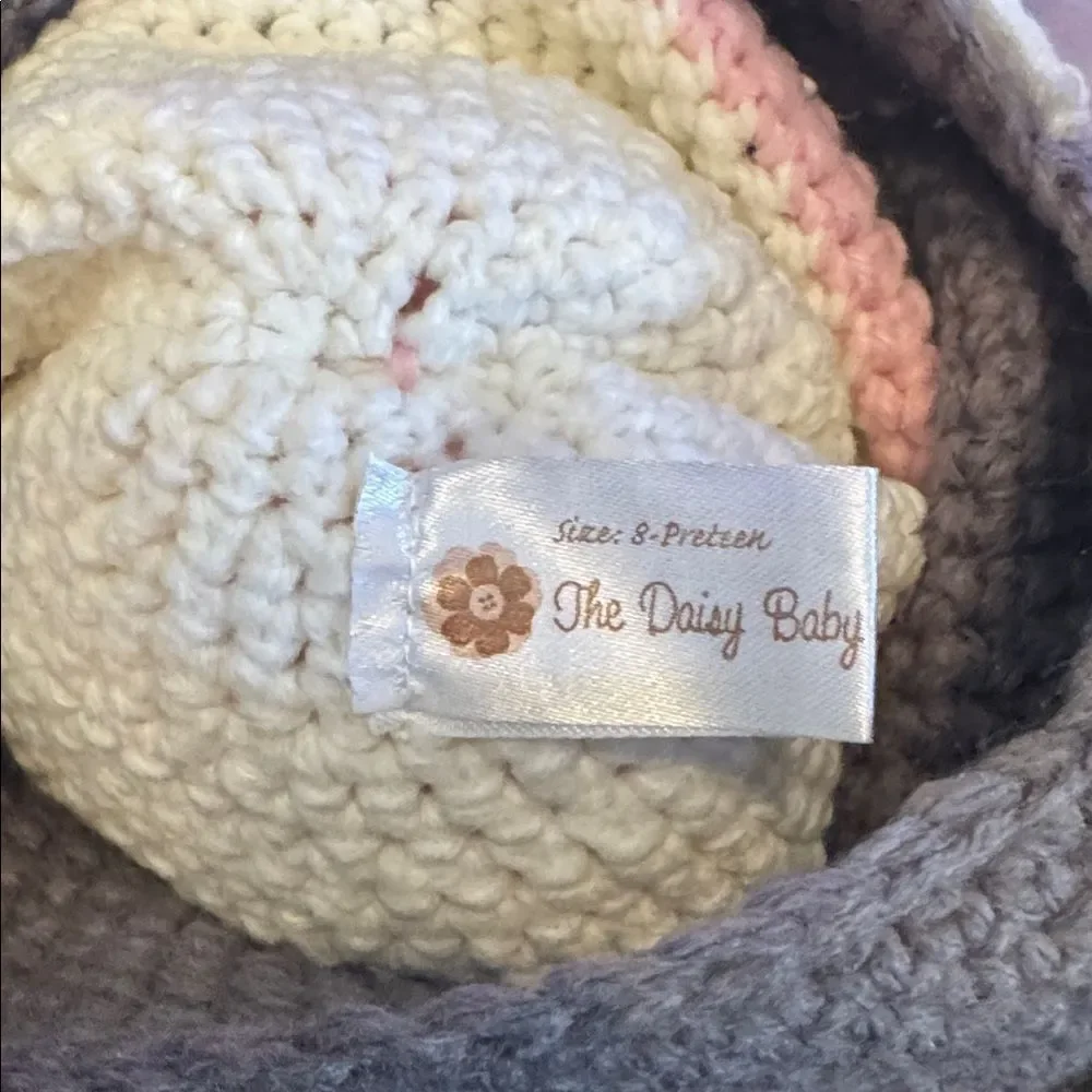 Daisy Baby Sock Monkey Beanie Hat Gray with Pink Pom 8-Preteen Photography NEW